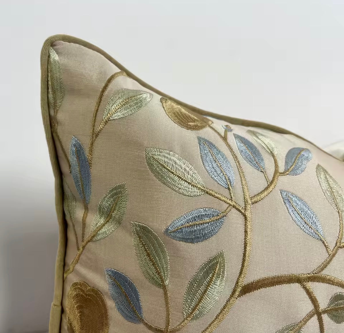 Embroidered Leaf Pillow Cover