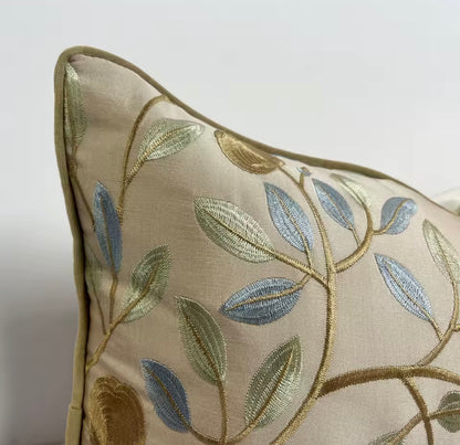 Embroidered Leaf Pillow Cover