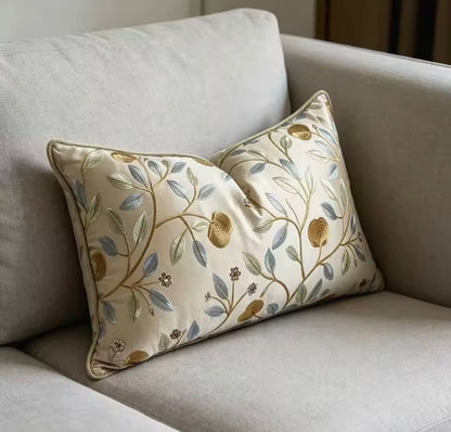Embroidered Leaf Pillow Cover