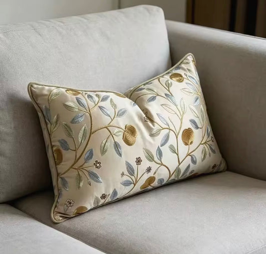 Embroidered Leaf Pillow Cover