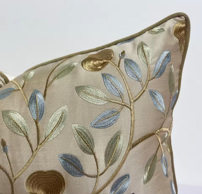 Embroidered Leaf Pillow Cover